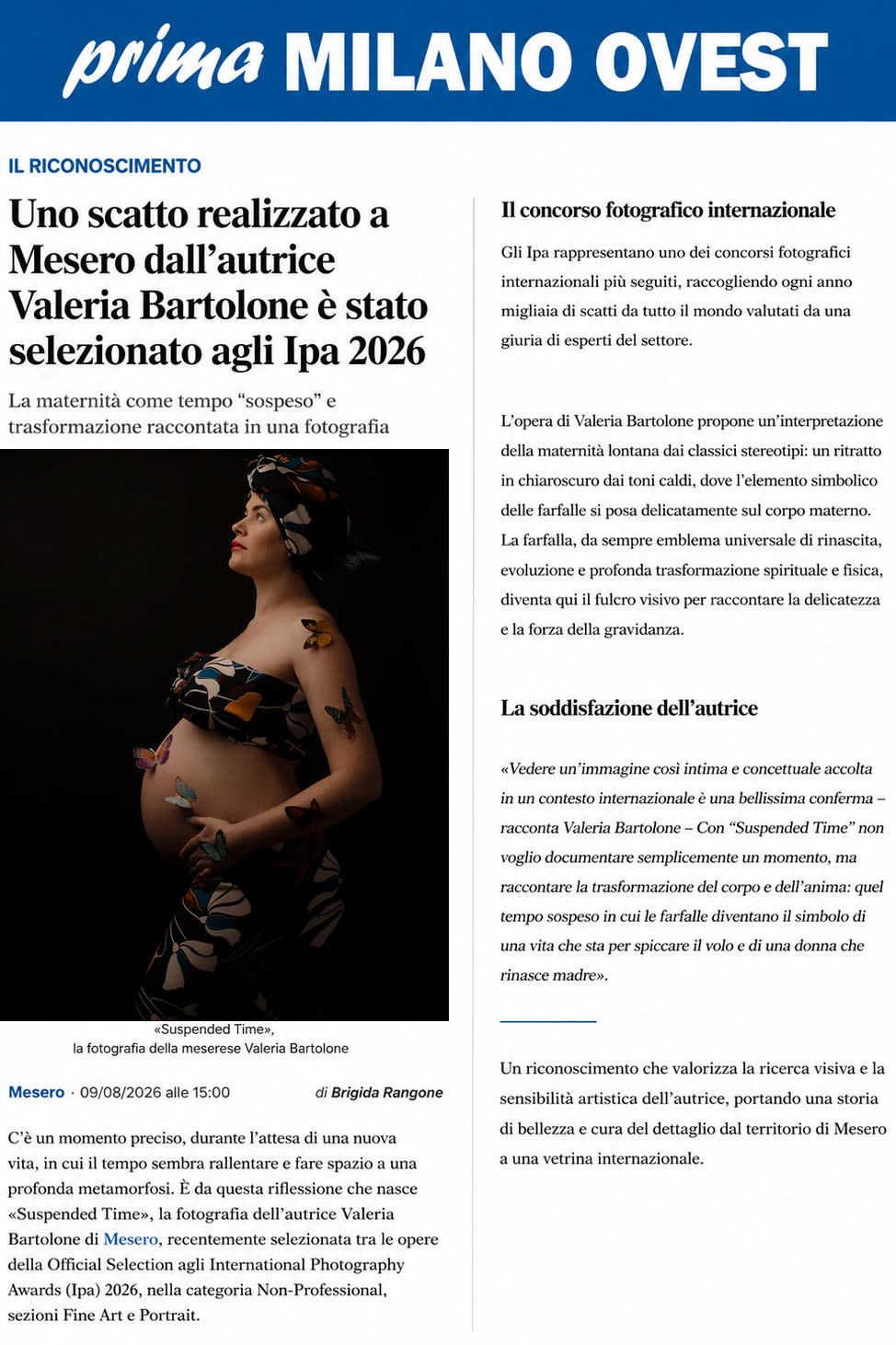 articolo ovest Articolo Prima Milano Ovest: Valeria Bartolone selezionata agli IPA 2026